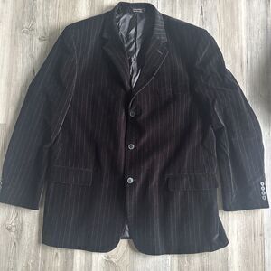 Duomo Black 3 Button Men’s Velvet Pin Striped 100% Cotton Blazer Size 46L